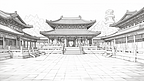 中国风手绘建筑线稿插画15