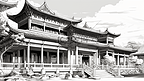 中国风手绘建筑线稿插画10