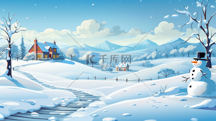 冬季田野自然风景插画15