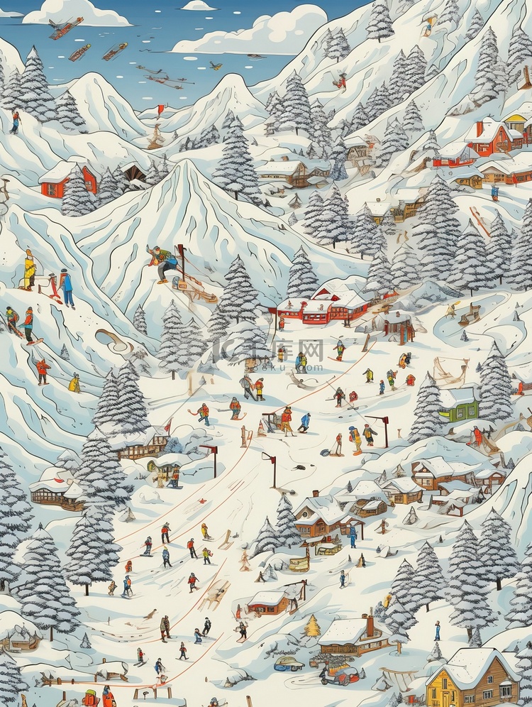 冬天的滑雪场人们在滑雪4