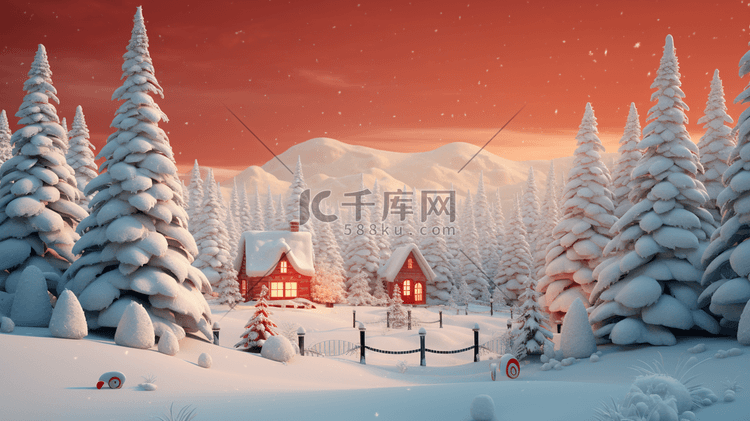 圣诞节平安夜雪景圣诞树插画49
