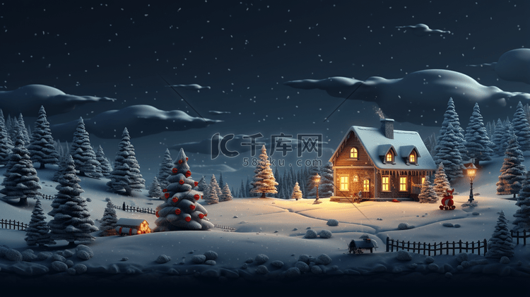 圣诞节梦幻圣诞树冬季雪景插画17