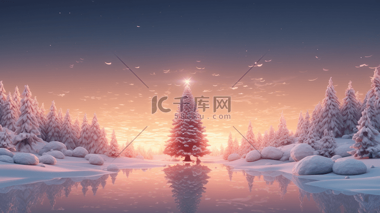 圣诞节梦幻圣诞树冬季雪景插画16