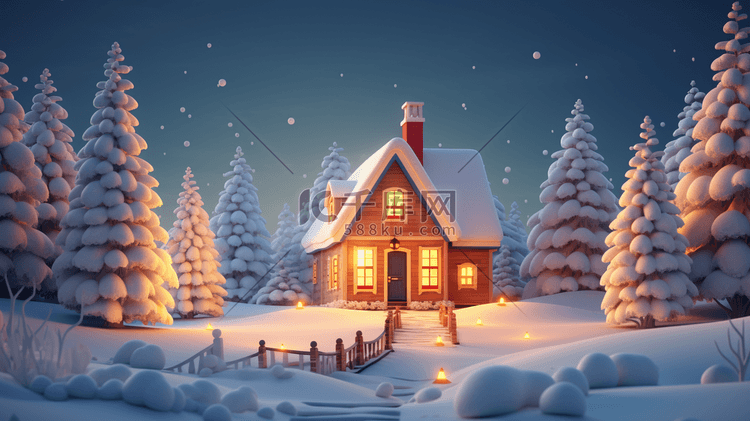 圣诞节梦幻圣诞树冬季雪景插画21