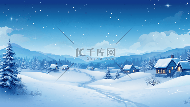 冬日田野里的雪景插画13