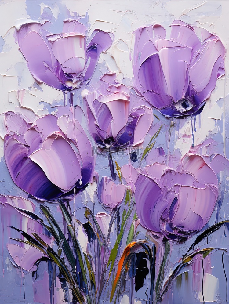 盛开的紫色郁金香油画质感19