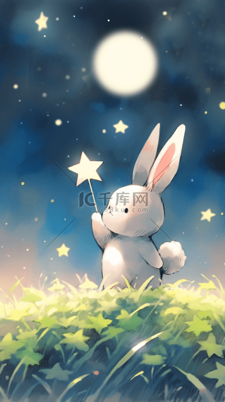 可爱卡通风创意中秋节小兔子和明月插画