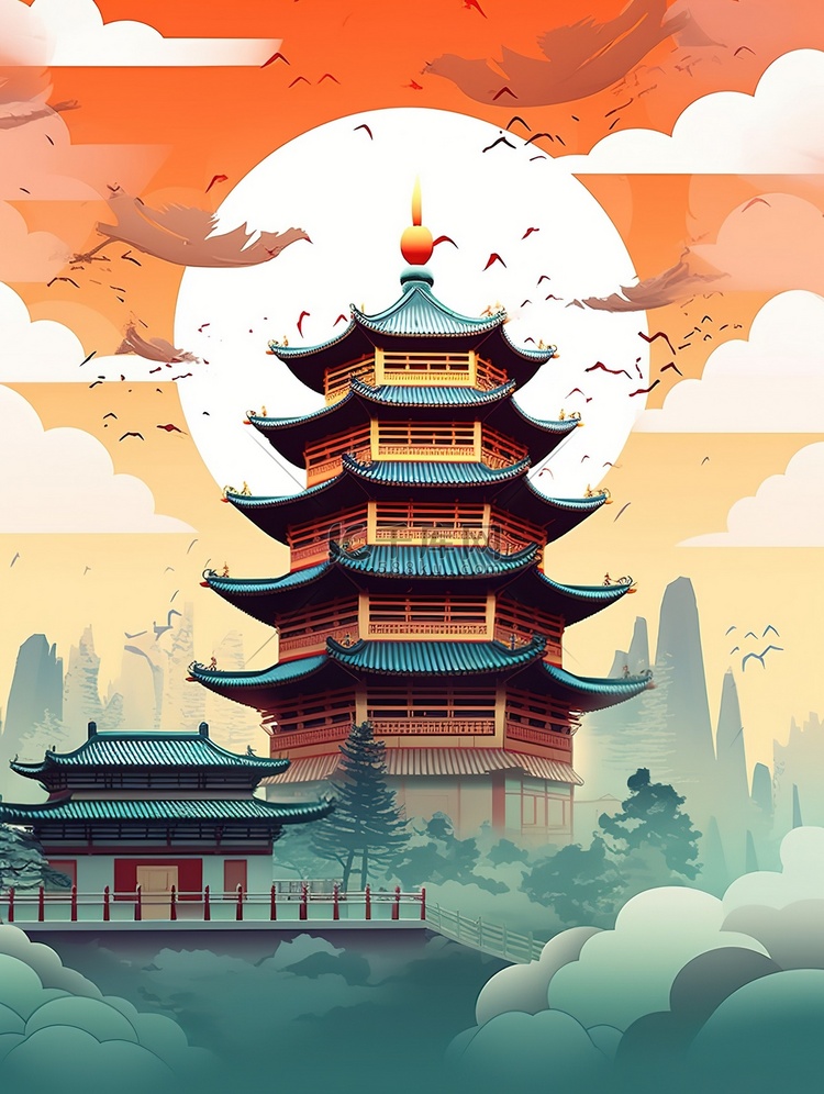 中国风格古建筑海报17