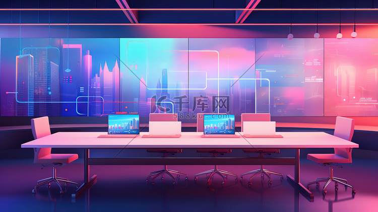 高科技会议室卡通2插画图片-千库网