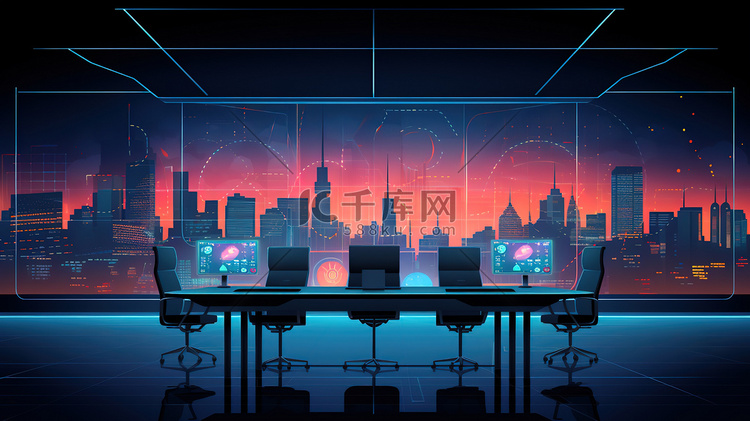 高科技会议室卡通19插画图片-千库网