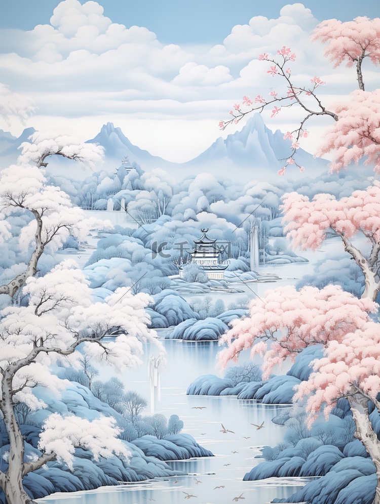 中国风浅白色绚丽的风景1