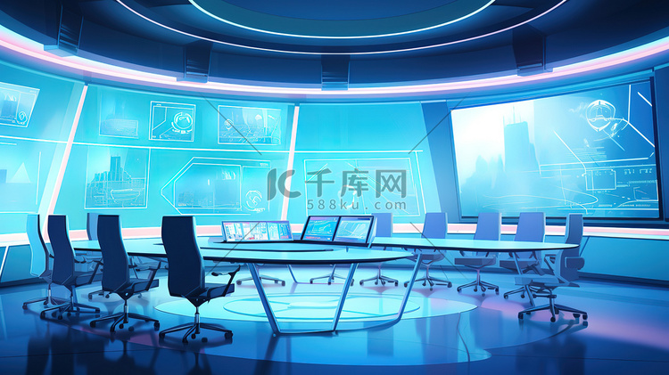 高科技会议室卡通11插画图片-千库网
