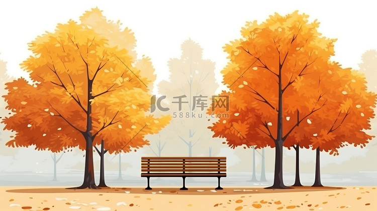 秋季城市公园枫树下的长椅7