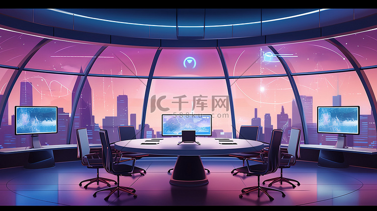 高科技会议室卡通17插画图片-千库网