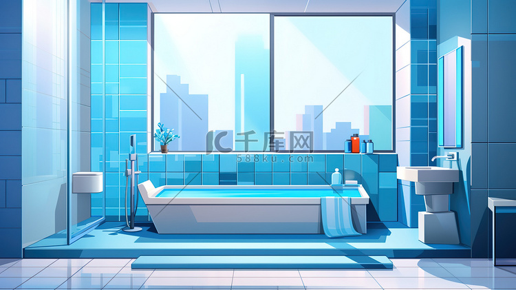 蓝色马赛克瓷砖现代浴室1