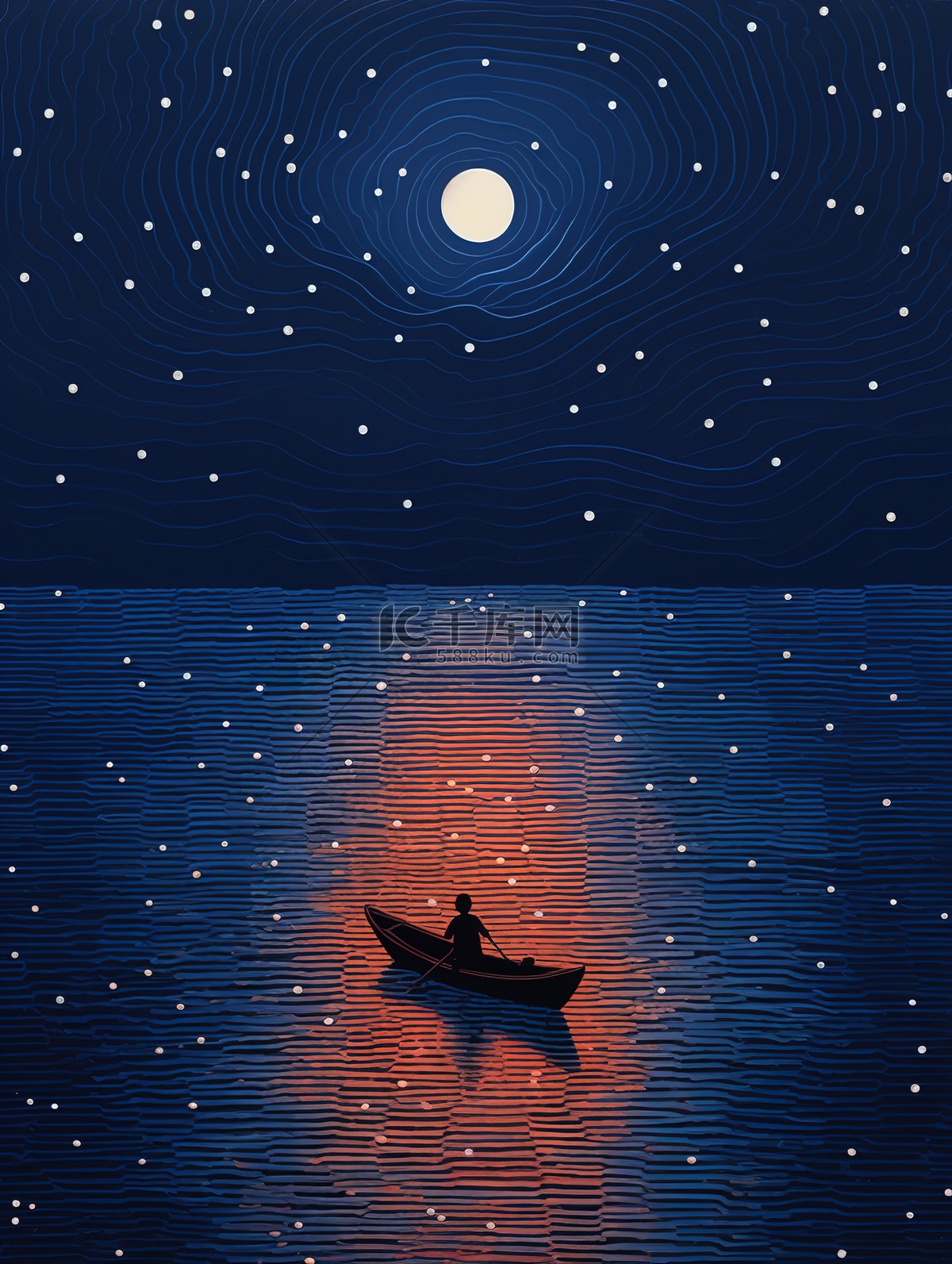 河上漂流的孤舟20插画图片-千库网