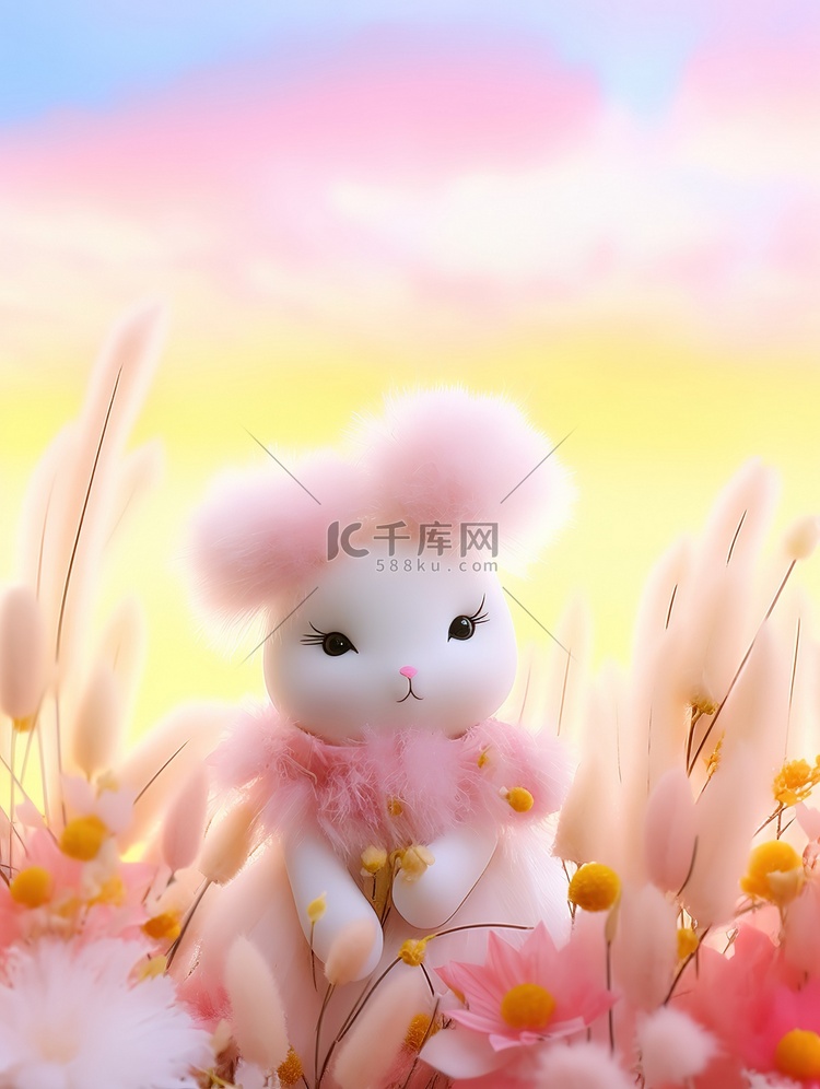 可爱小兔子在花朵丛中2