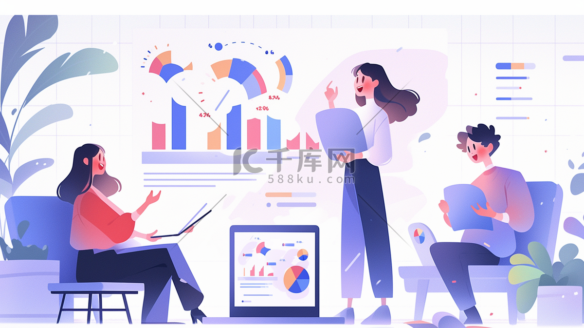 现代感数据分析卡通人物插画图片-千库网