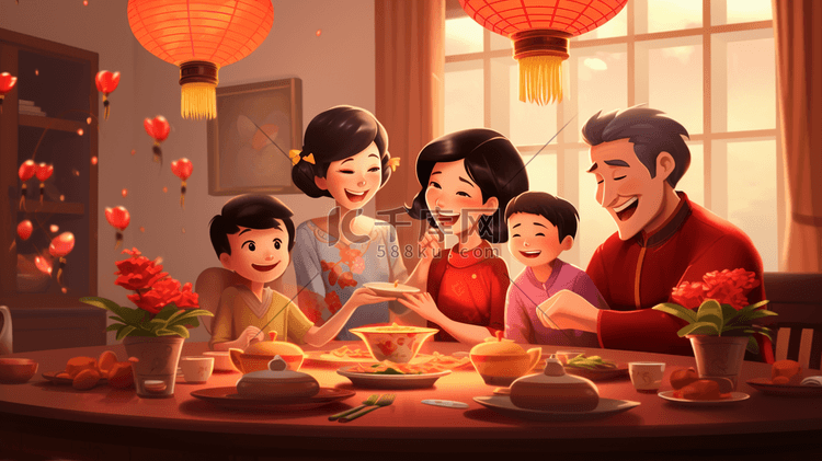 中国节日欢聚一堂卡通插画8