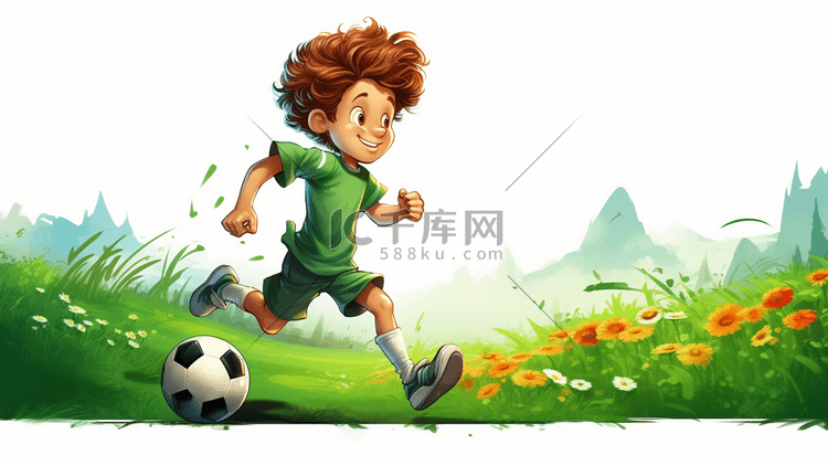 踢足球的阳光小男孩插画8