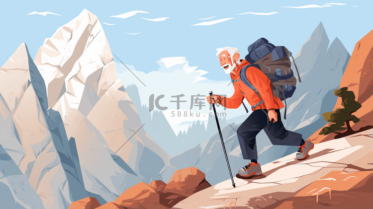 老年人攀越雪山插画8