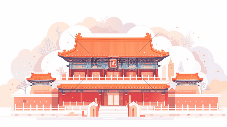 红色中国古建筑群风景插图27