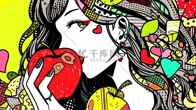 吃水果的女孩手绘插画18