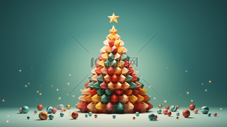 3D立体圣诞树创意插画3