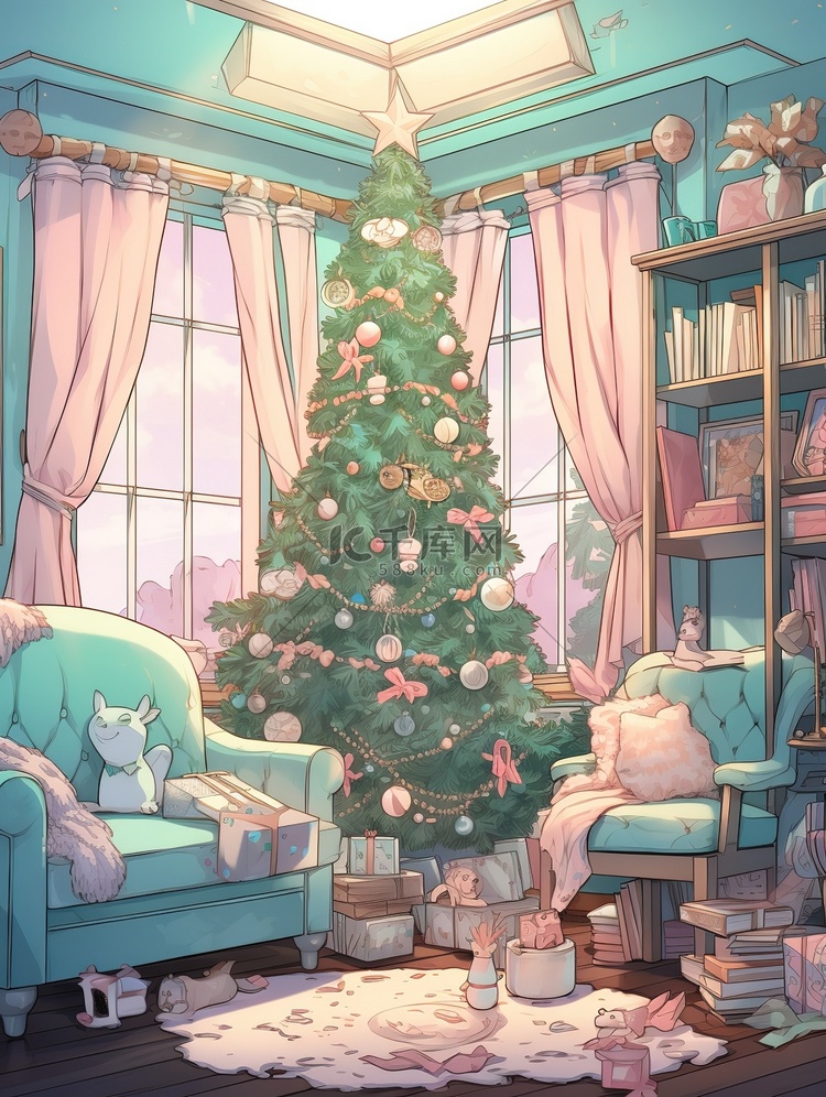 圣诞树装饰的客厅8