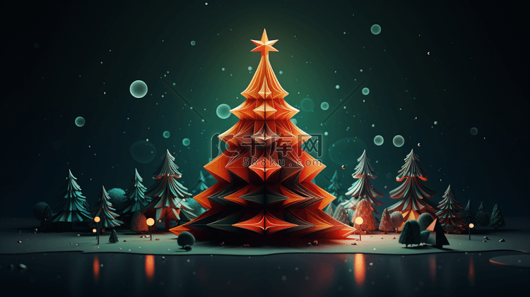3D立体圣诞树创意插画13
