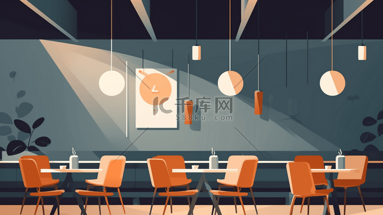 餐厅内部桌子椅子插画15