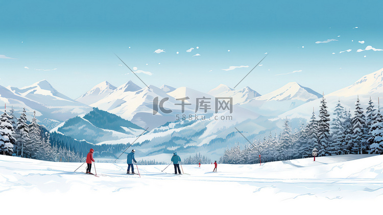 冬天滑雪场滑雪插画7