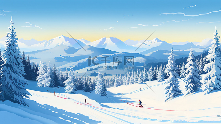 冬天滑雪场滑雪插画2