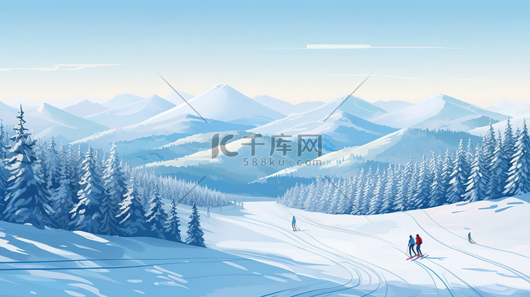 冬天滑雪场滑雪插画16
