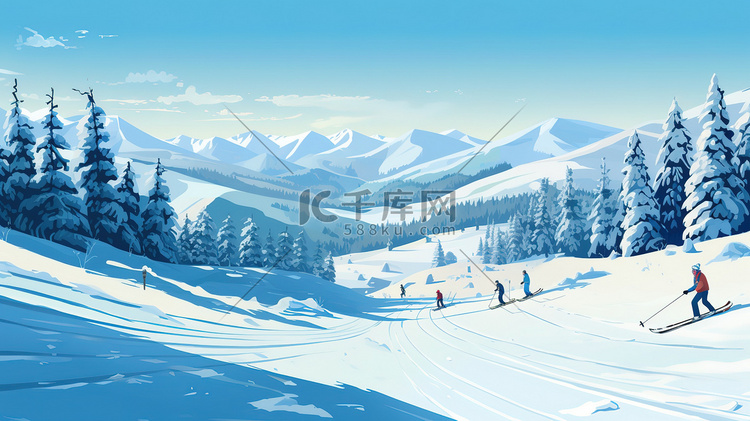 冬天滑雪场滑雪插画12
