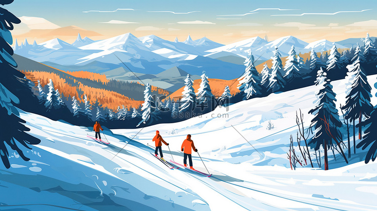 冬天滑雪场滑雪插画10