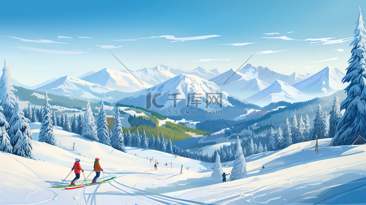 冬天滑雪场滑雪插画13