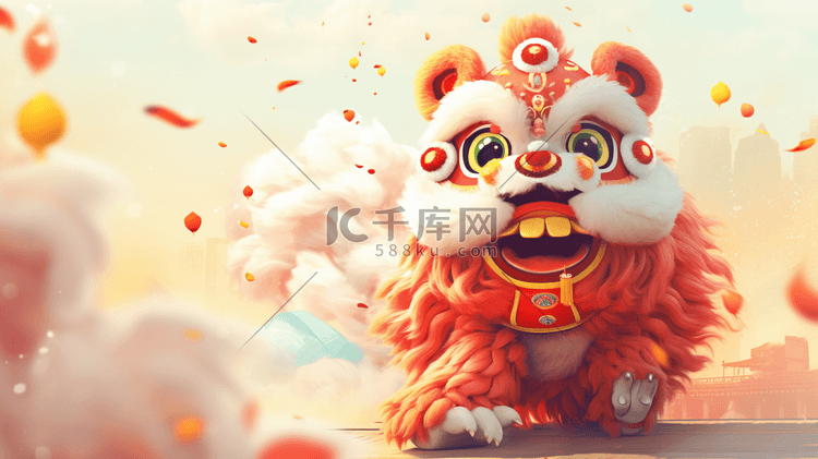 新春中国风新年舞狮插画16