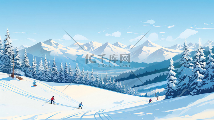 冬天滑雪场滑雪插画15