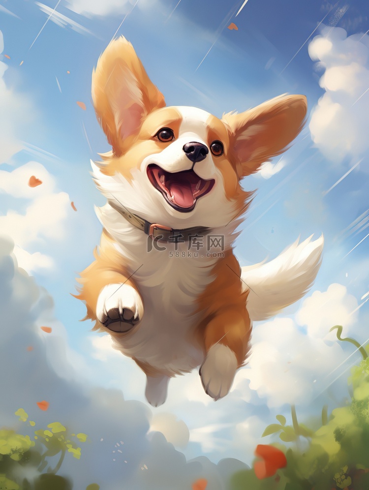 快乐的柯基犬动漫4插画图片-千库网