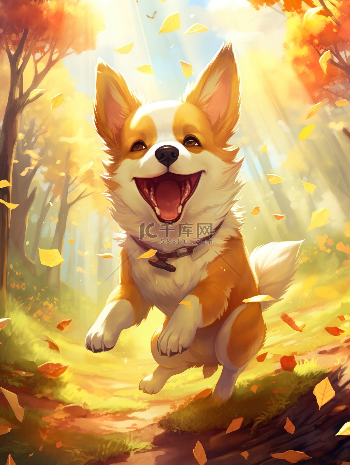 快乐的柯基犬动漫10插画图片-千库网