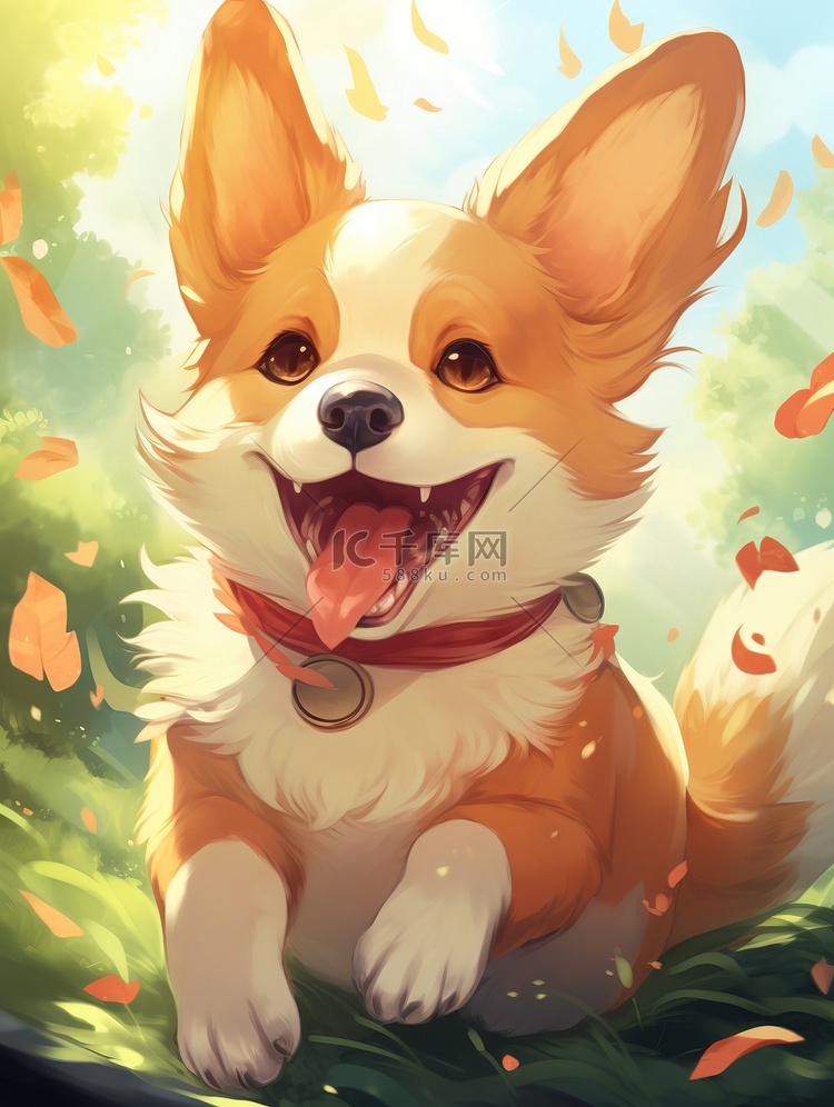 快乐的柯基犬动漫9插画图片-千库网
