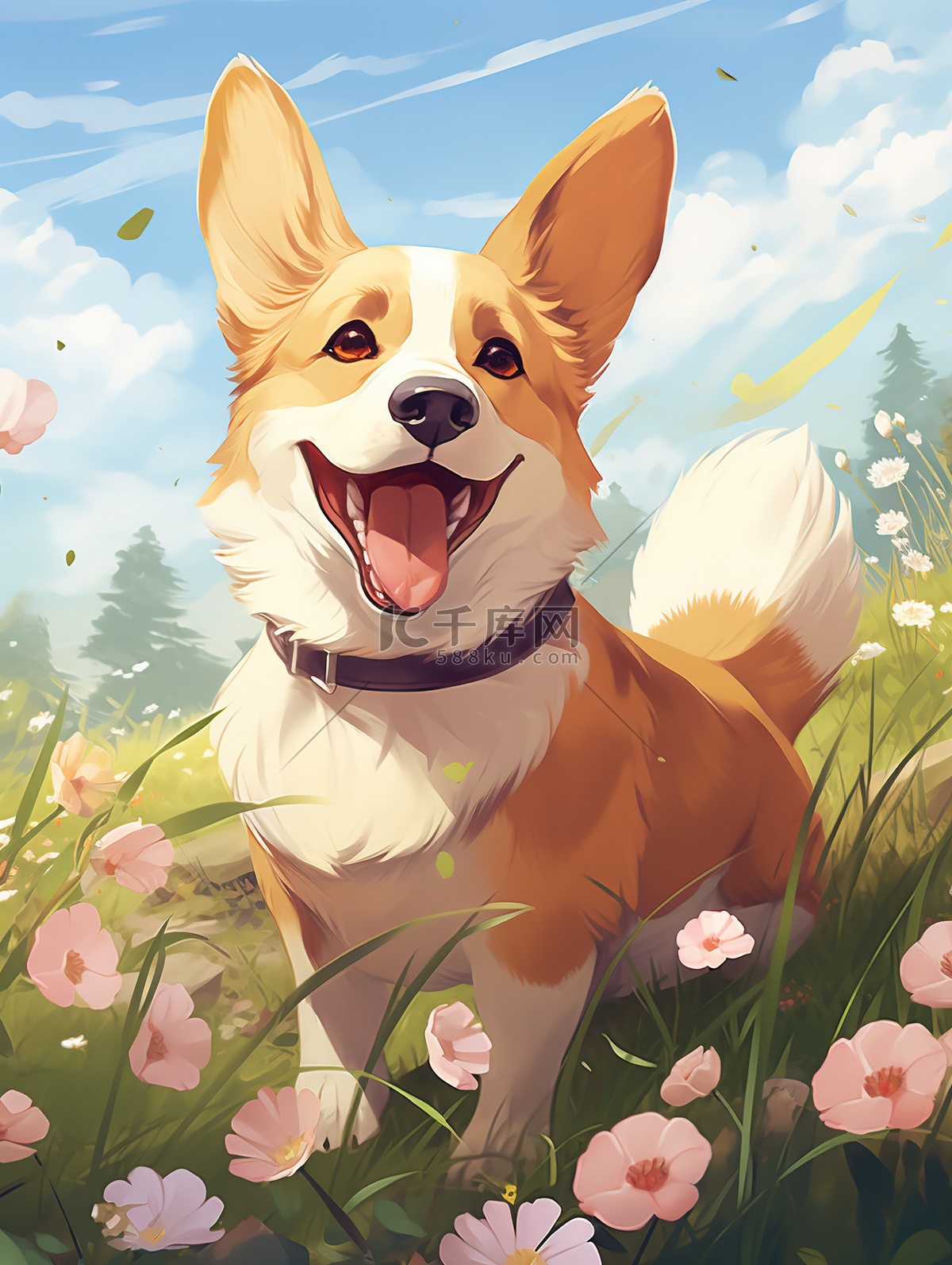 快乐的柯基犬动漫11插画图片-千库网