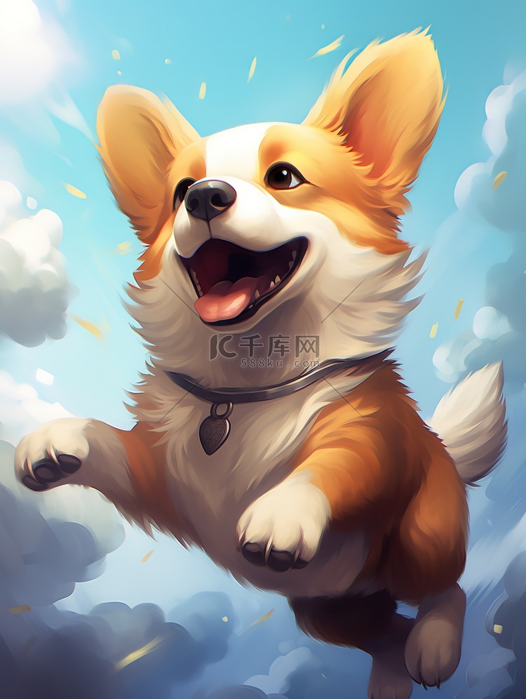 快乐的柯基犬动漫3插画图片-千库网