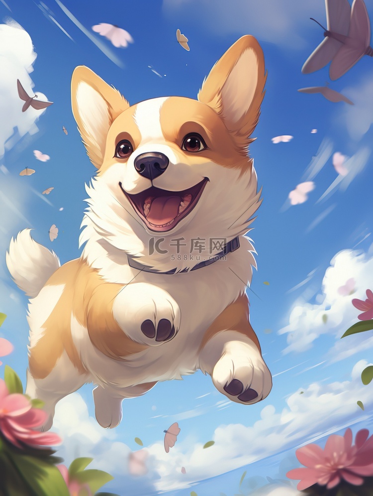 快乐的柯基犬动漫16插画图片-千库网