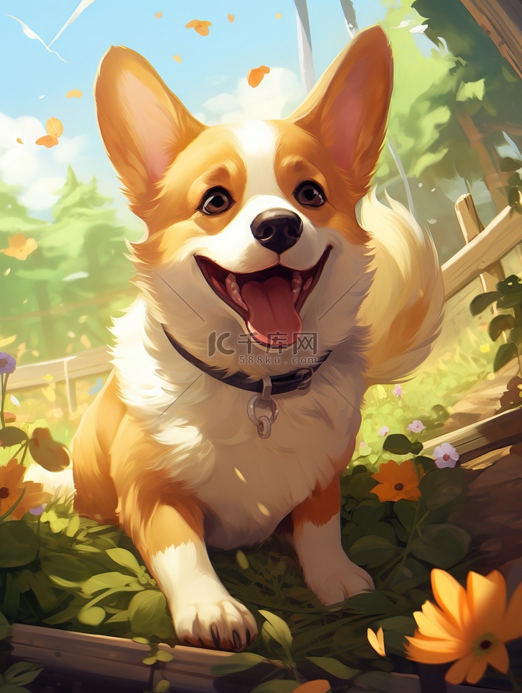 快乐的柯基犬动漫1插画图片-千库网