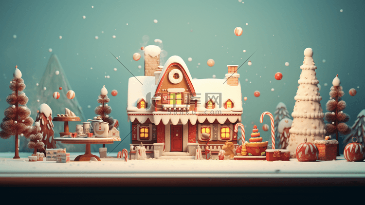 3D立体圣诞雪景插画29
