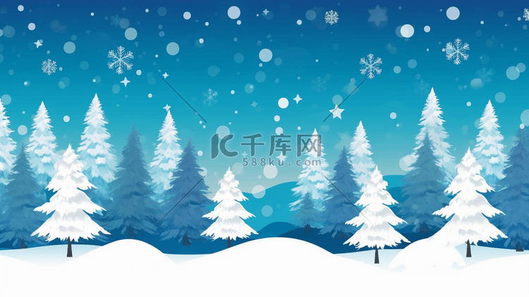 冬季雪景松树插画8