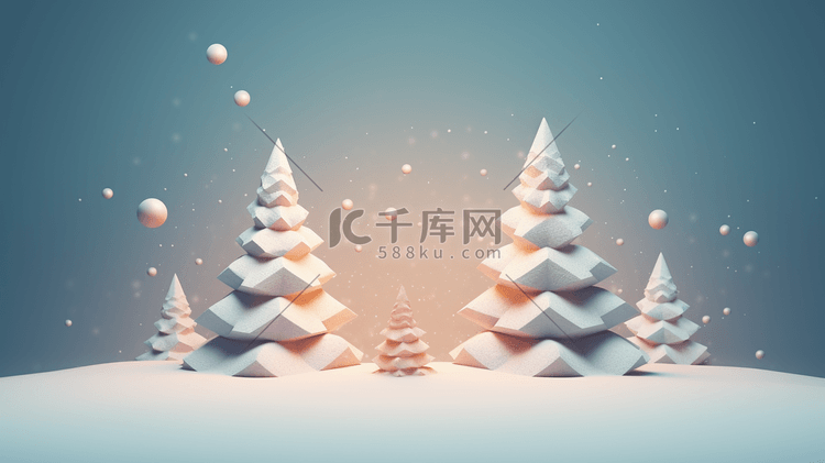C4D雪地上的圣诞树插画2