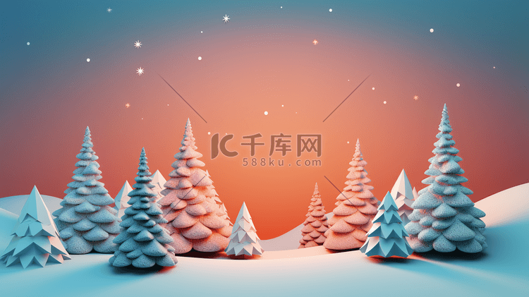 C4D雪地上的圣诞树插画7